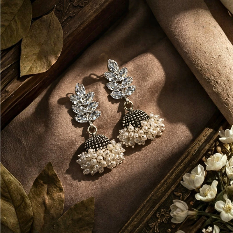 White Aura Jhumkis for women | Kishori anti-tarnish jhumka earrings