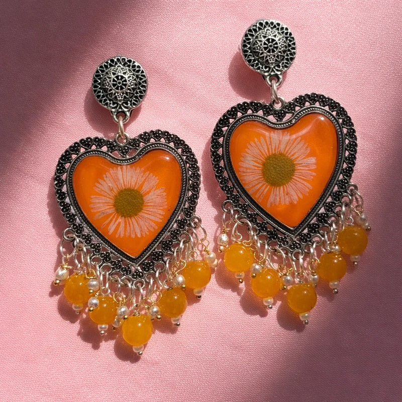 Golden Daisy Heart Resin Jhumkas for women | Kishori anti-tarnish jhumka earrings