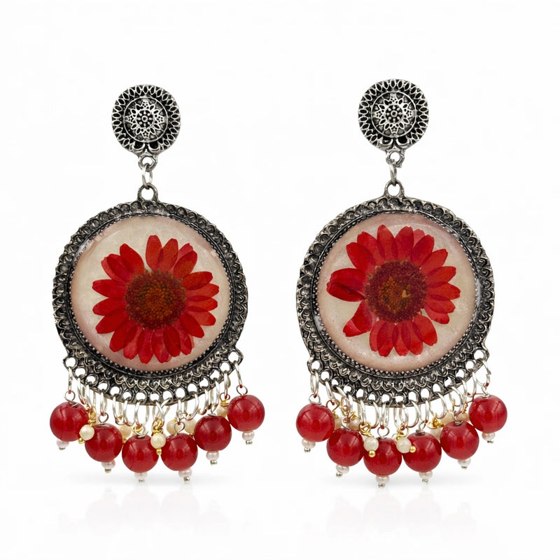 Crimson Bloom Resin Jhumkas for women | Kishori anti-tarnish jhumka earrings