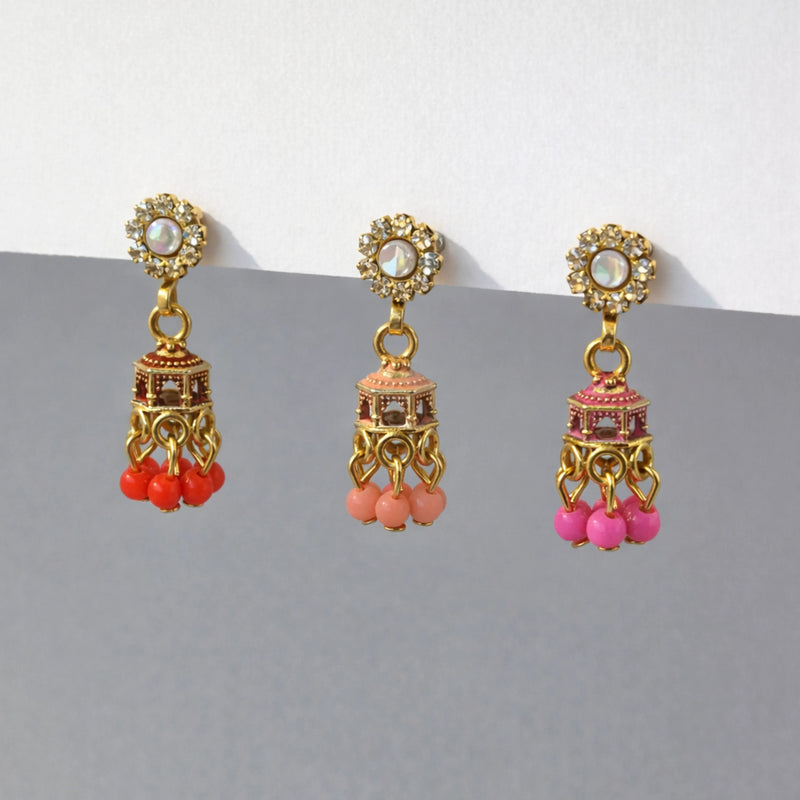 pretty Meenakari Jhumki trio for women | Kishori anti-tarnish jhumka earrings