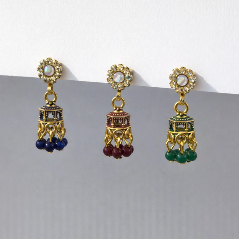 pretty Meenakari Jhumki trio for women | Kishori anti-tarnish jhumka earrings