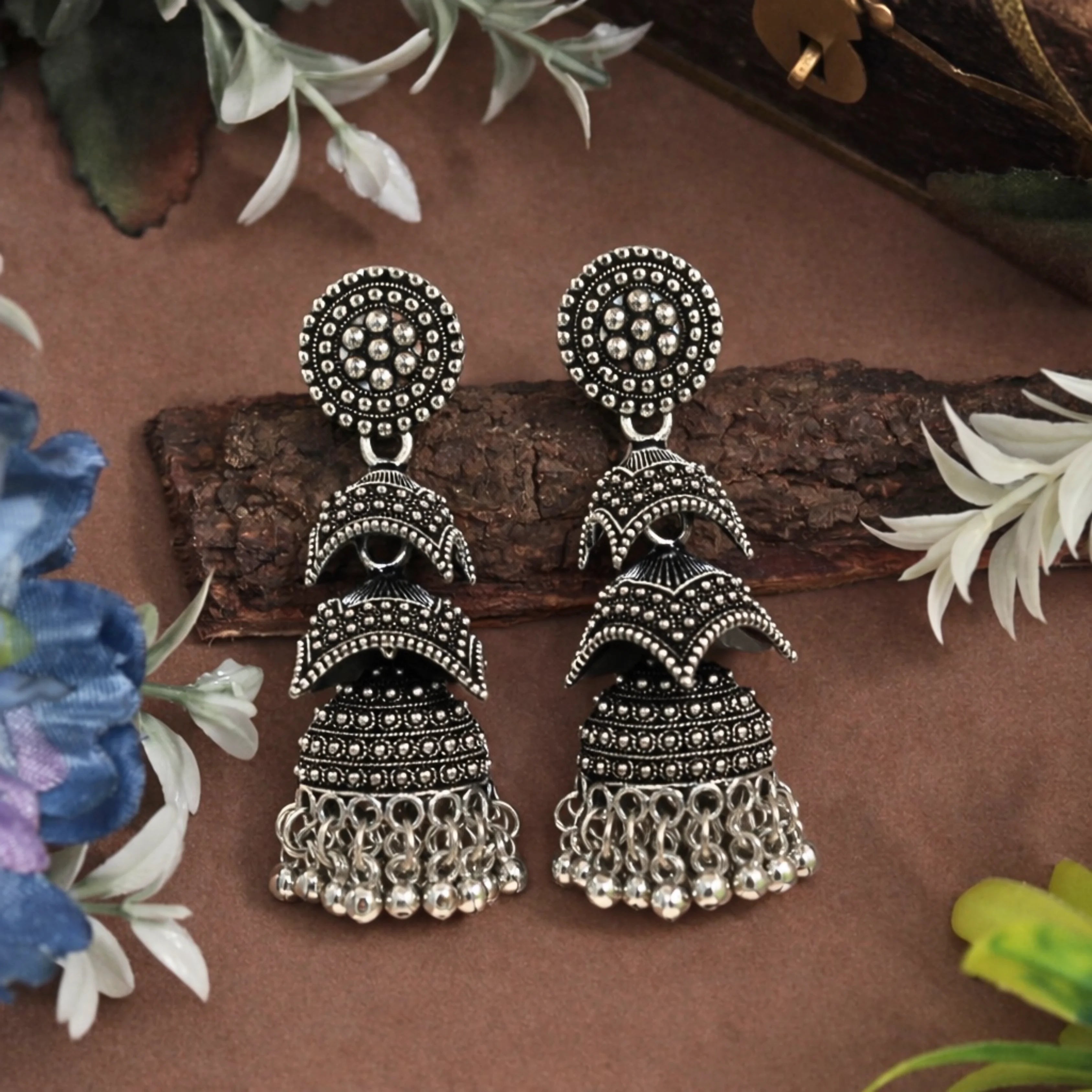 Oxidized Jhumka Earrings.