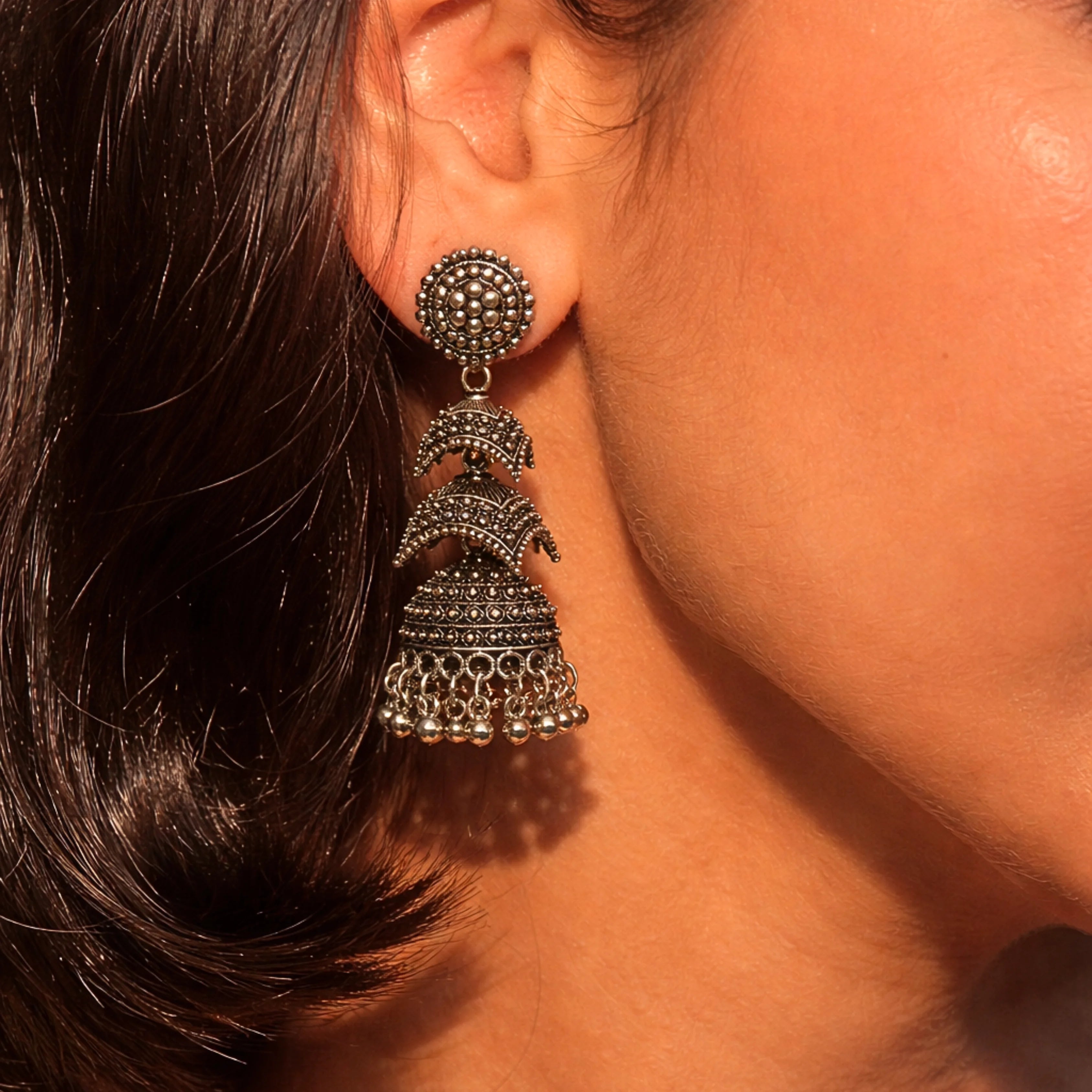 Oxidized Jhumka Earrings.