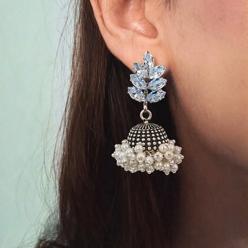 White Aura Jhumkis for women | Kishori anti-tarnish jhumka earrings