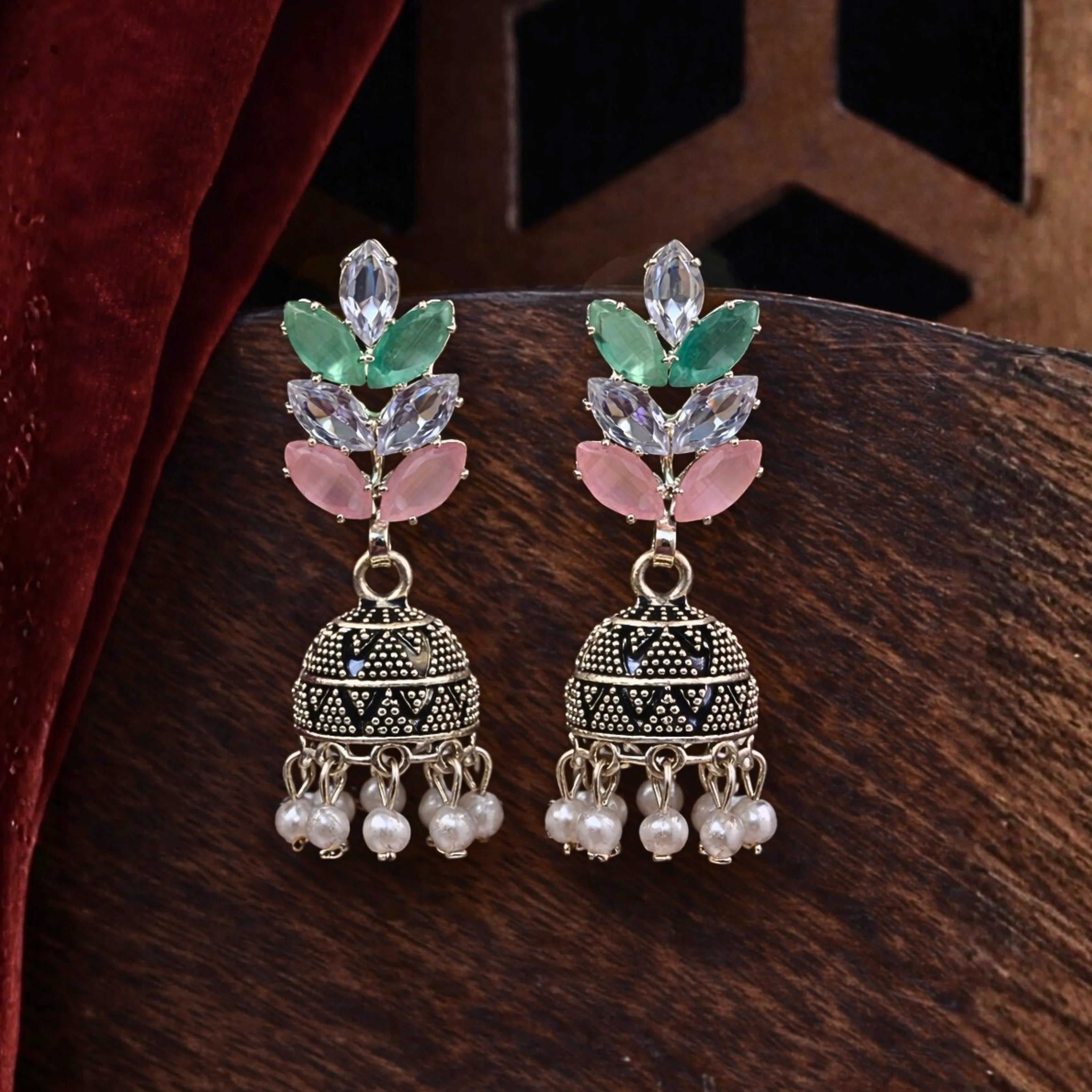 pastel-colored Jhumki earrings