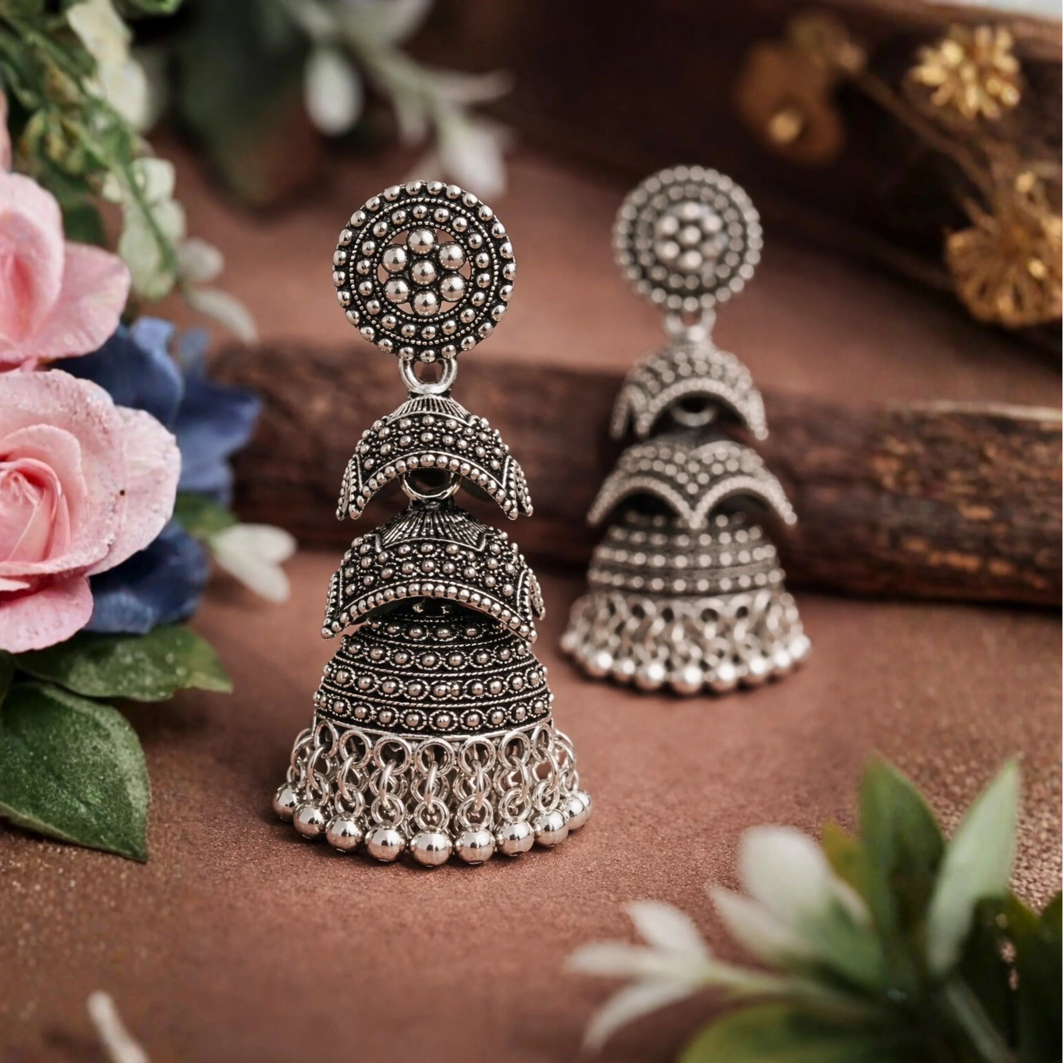 Oxidized Jhumka Earrings.