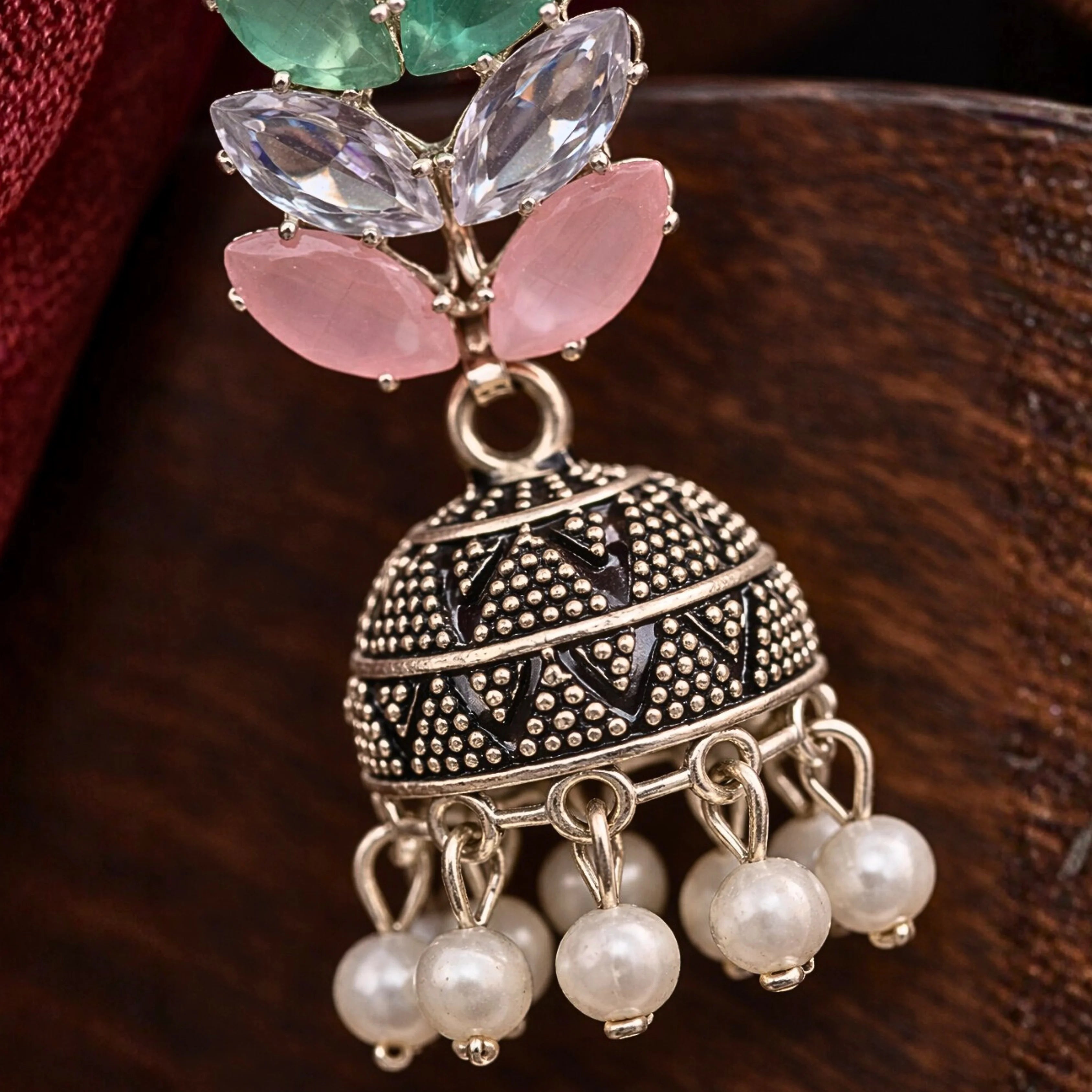 pastel-colored Jhumki earrings