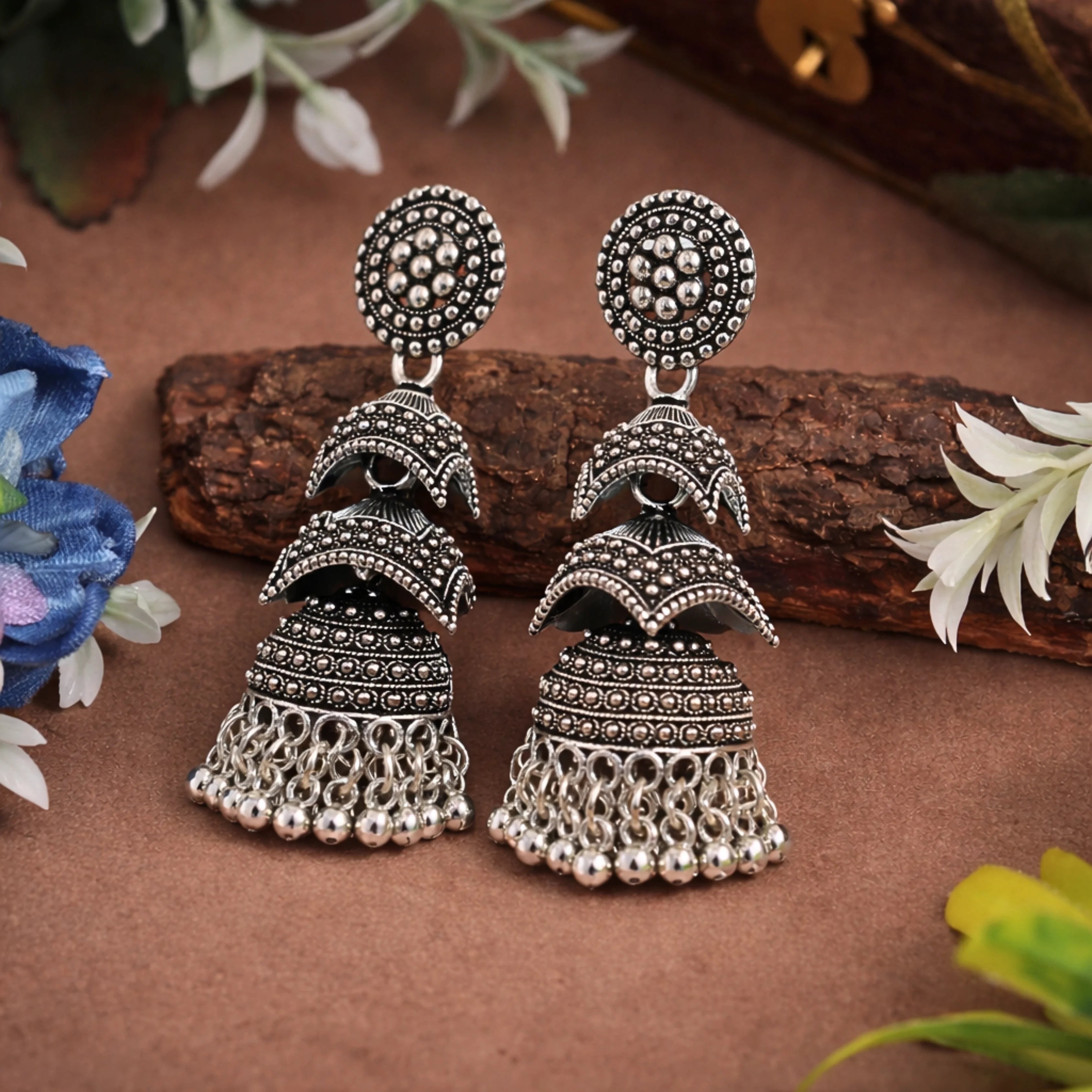 Oxidized Jhumka Earrings.