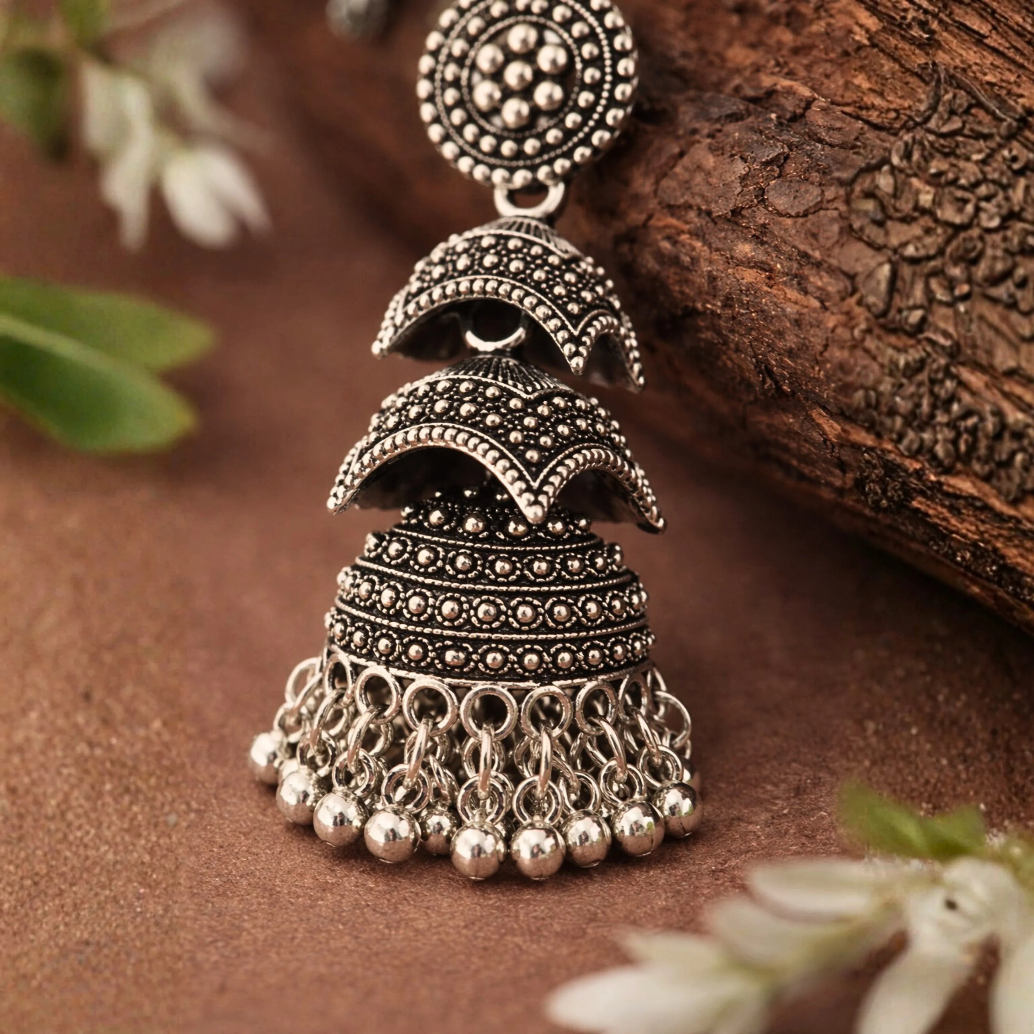 Oxidized Jhumka Earrings.