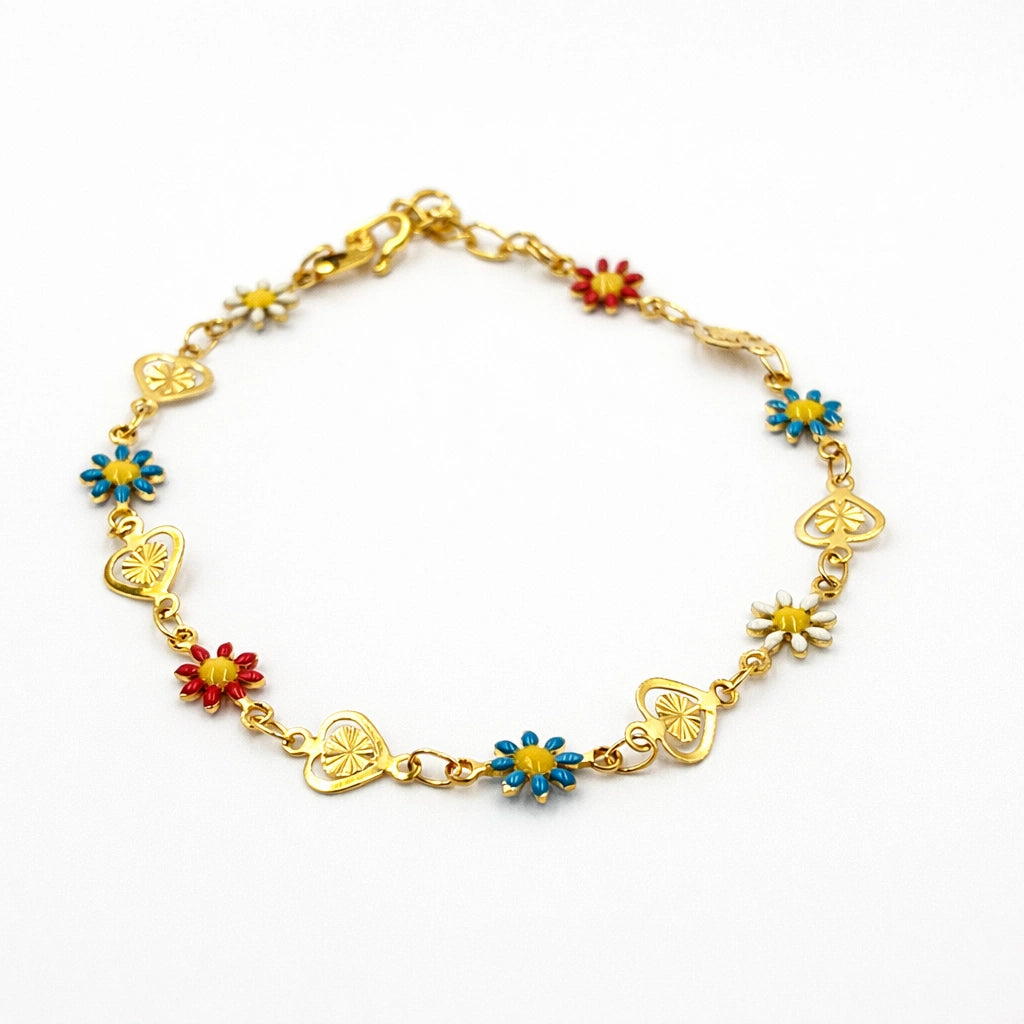 Colorful Daisy Heart Charm Bracelet