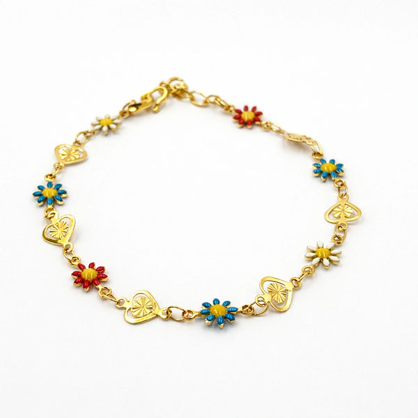 Colorful Daisy Heart Charm Bracelet