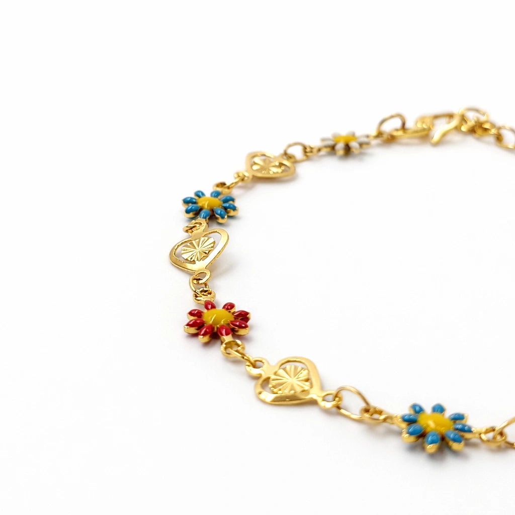 Colorful Daisy Heart Charm Bracelet