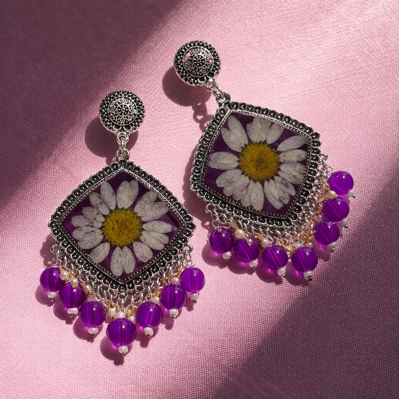 Royal Bloom Square Resin Jhumkas for women | Kishori anti-tarnish jhumka earrings