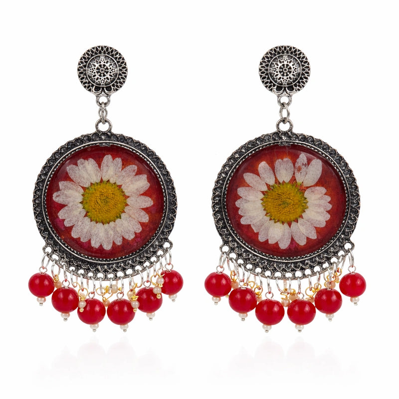 Scarlet Daisy Resin Jhumkas for women | Kishori anti-tarnish jhumka earrings