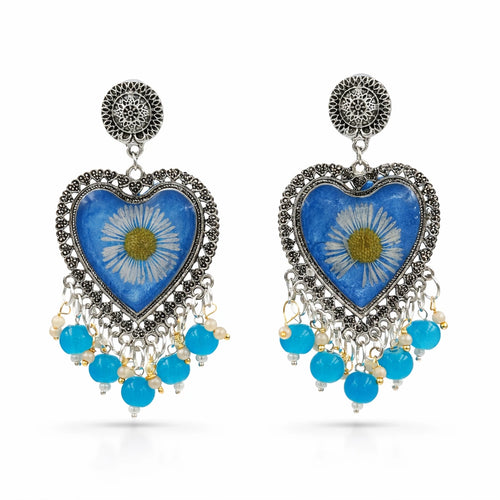 Blue Daisy Heart Resin Earrings for women | Kishori anti-tarnish ring