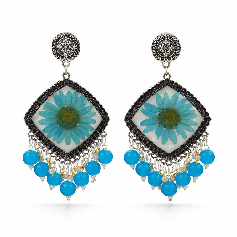 Aqua Bloom Square Resin Jhumkas for women | Kishori anti-tarnish jhumka earrings