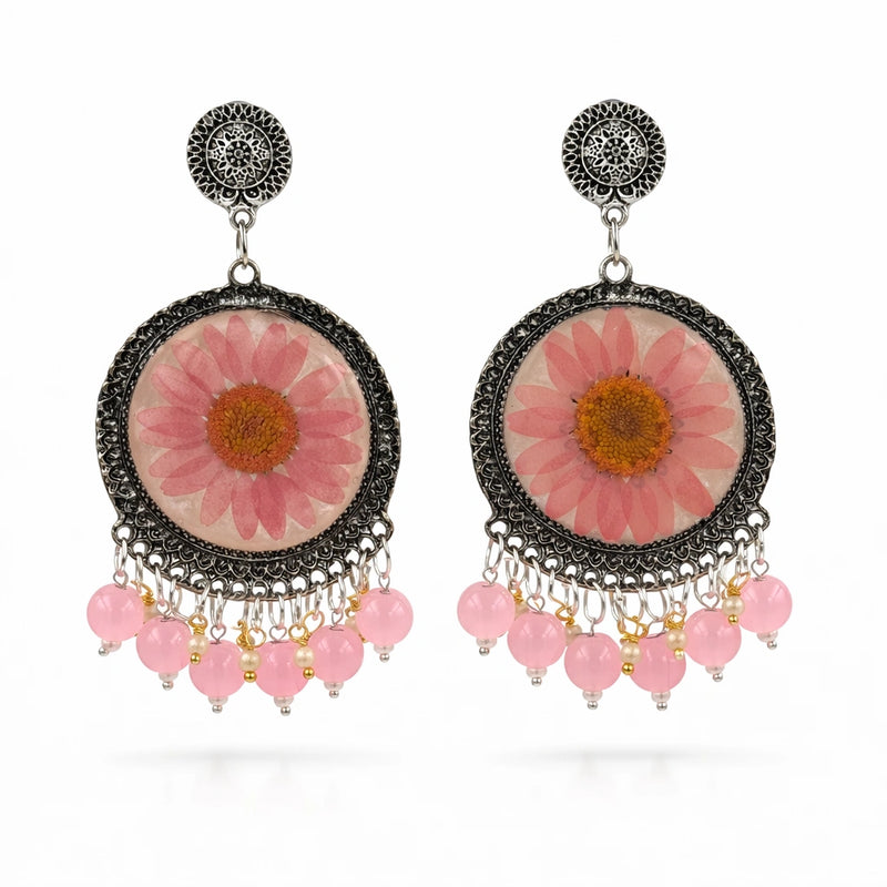 Pink Daisy Resin Jhumka for women | Kishori anti-tarnish jhumka earrings