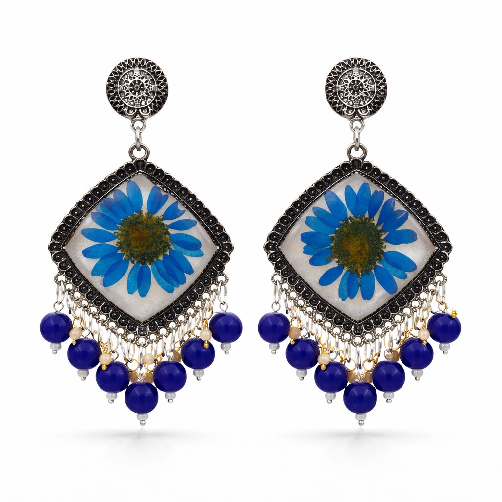 Indigo Petal Jhumka Drops
