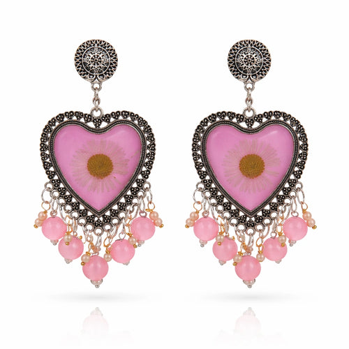 Blush Petal Heart Drops for women | Kishori anti-tarnish dangler earrings
