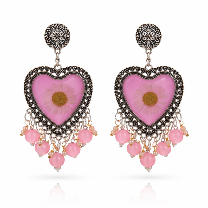 Blush Petal Heart Drops for women | Kishori anti-tarnish dangler earrings