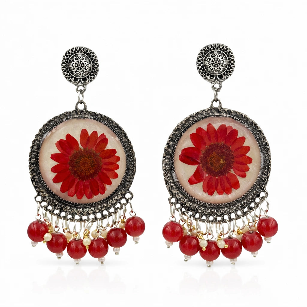 Crimson Bloom Resin Jhumkas ❤️