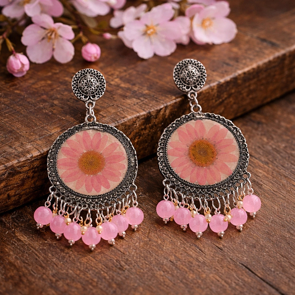 Pink Daisy Resin Jhumka
