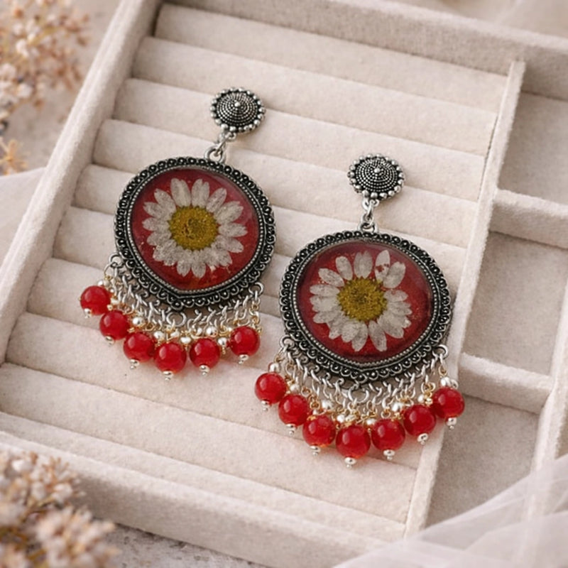Scarlet Daisy Resin Jhumkas for women | Kishori anti-tarnish jhumka earrings