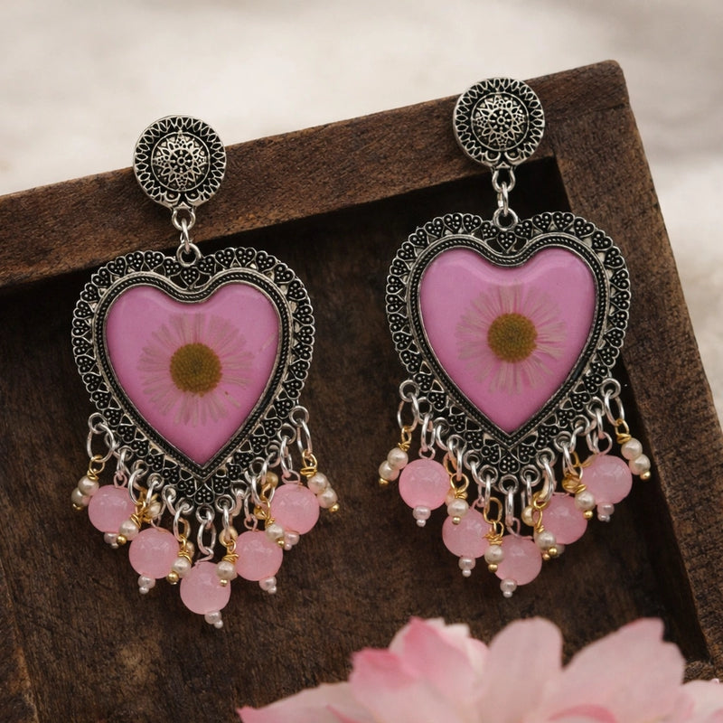 Blush Petal Heart Drops for women | Kishori anti-tarnish dangler earrings