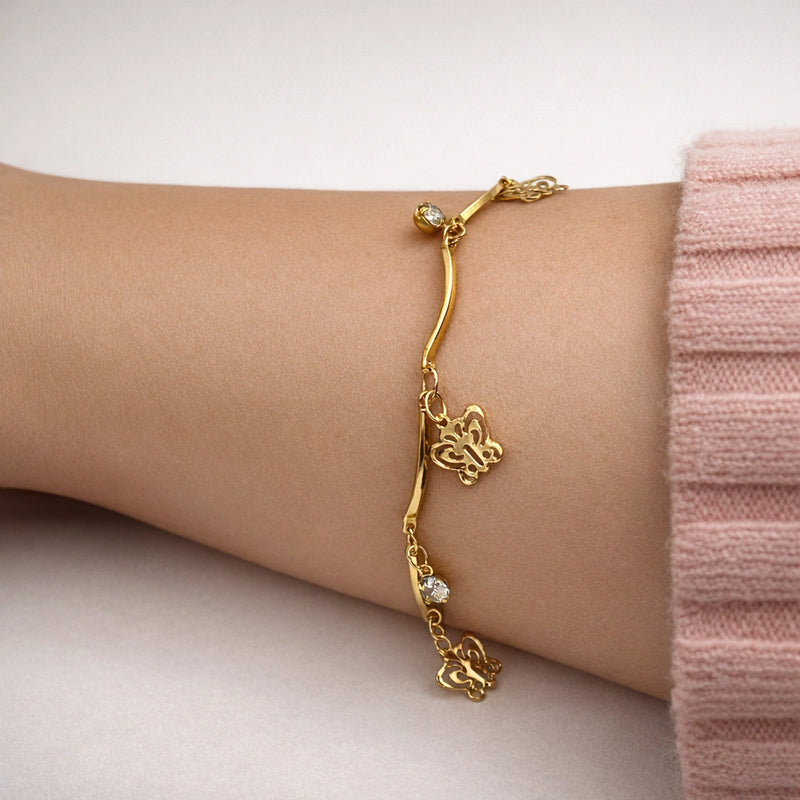 Golden Butterfly Charm Bracelet for women | Kishori anti-tarnish bracelet