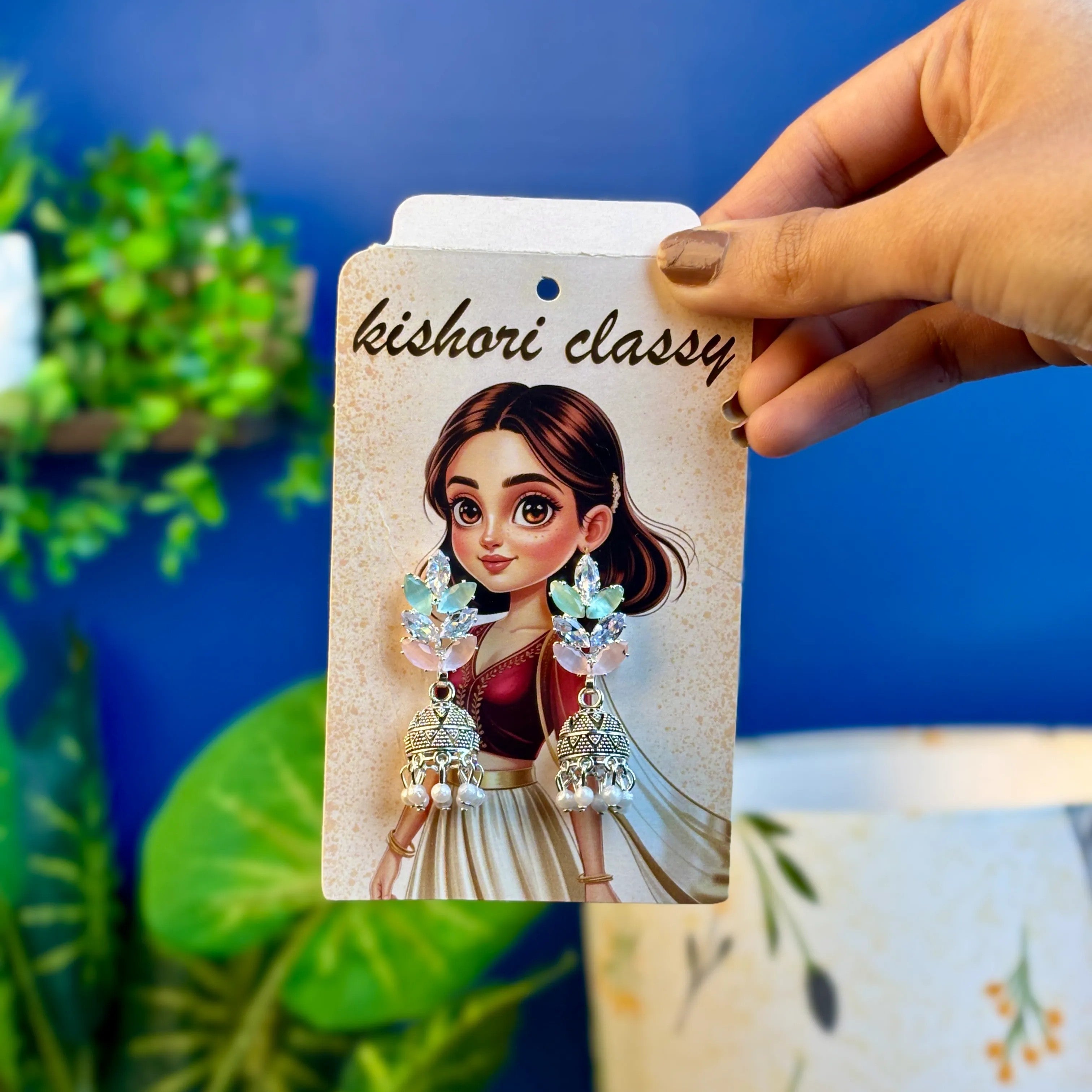 pastel-colored Jhumki earrings